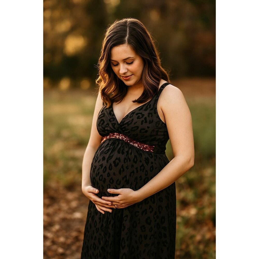 Nicole Michelle Lg Maternity Pregnancy Dress Vintage Leopard Sequin Y2K Party
